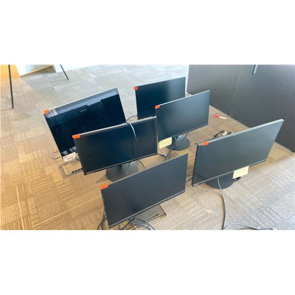 GROUP OF 6 MONITORS. APPLE 27", IBM 27", 24", 3X23"