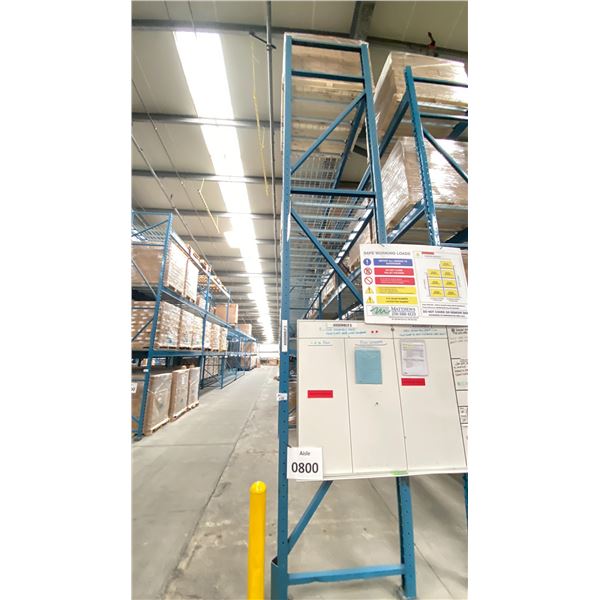 ONE ROW OF RACKING. 42" DEEP. 4 X 18' HIGH FRAMES, 5 X 12' HIGH FRAMES, 4 X 8' BEAMS. 50 X 4'