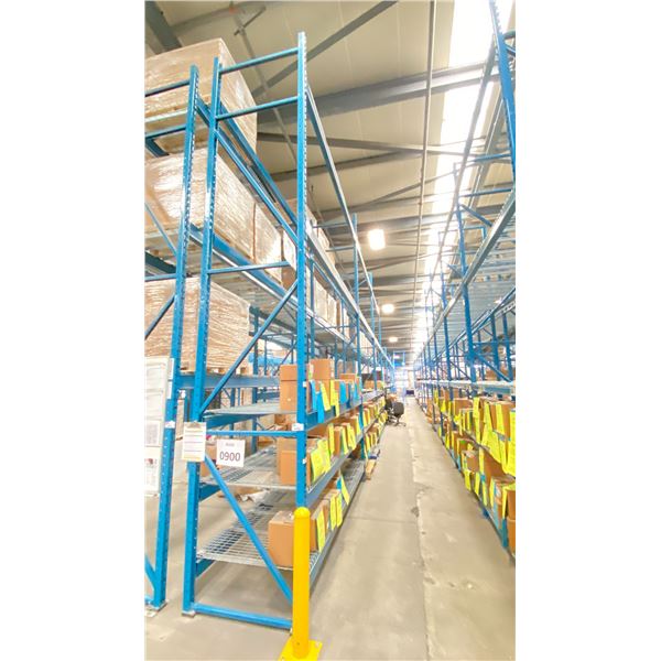 ONE ROW OF RACKING. 42" DEEP. 4 X 18' HIGH FRAMES, 5 X 12' HIGH FRAMES, 4 X 8' BEAMS. 33 X 4'