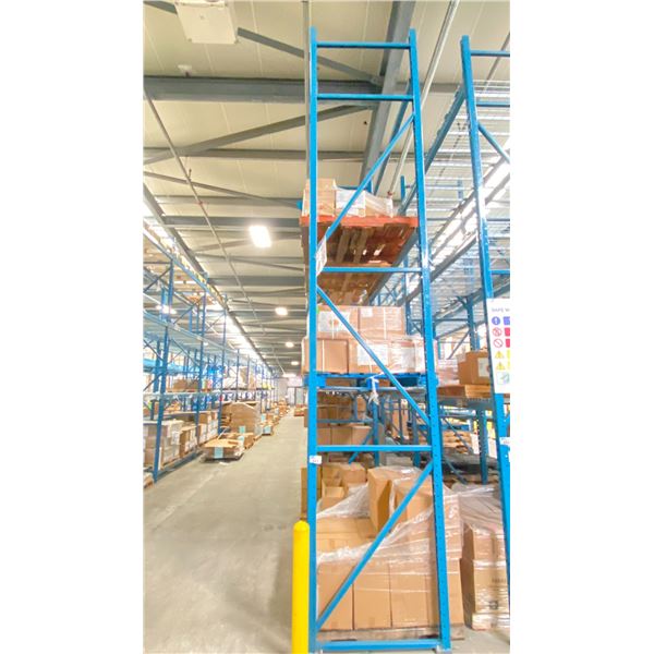 ONE ROW OF RACKING. 42" DEEP. 5 X 18' HIGH FRAMES, 9 X 12' HIGH FRAMES, 70 X 8' BEAMS. 46 X 4'