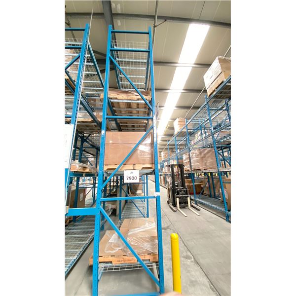 ONE ROW OF RACKING. 42" DEEP. 4 X 18' HIGH FRAMES, 10 X 12' HIGH FRAMES, 64 X 8' BEAMS. 32 X 4'
