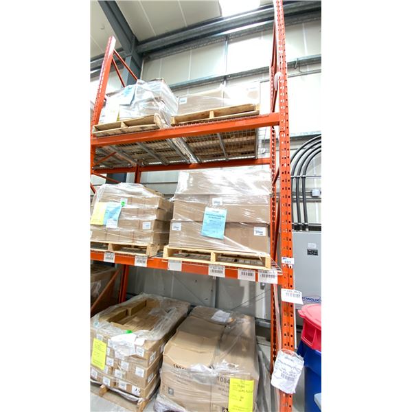 ROW OF RACKING. 10 X 16' HIGH FRAMES, 36 X 8' BEAMS, 36 X 4' WIRE DECKING,