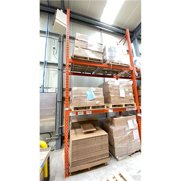 ROW OF RACKING. 6 X 16' HIGH FRAMES, 26 X 8' BEAMS, 20 X 4' WIRE DECKING,  10 X 5' BOX ROLLERS