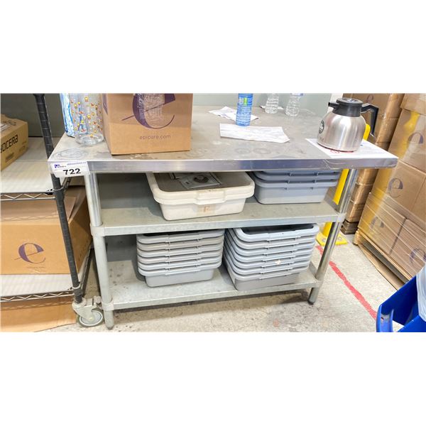 4' X 30" STAINLESS TABLE WITH APPROX 15 BUS PANS