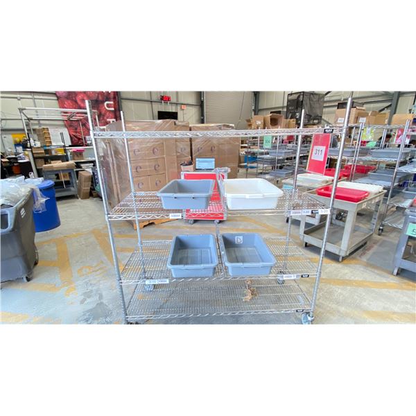 5' X 24" ROLLING METRO RACK WITH 4 SHELVES NO CONTENTS