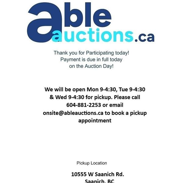 All items must be removed  Mon 9-4:30, Tue 9-4:30 & Wed 9-4:30 for pickup