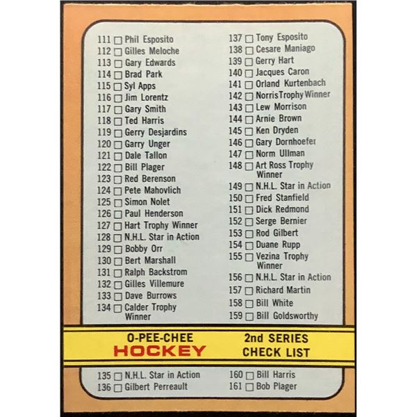 1972-73 O-PEE-CHEE 2nd SERIES CHECKLIST - ERROR CARD
