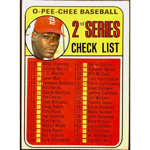 1969 O-PEE-CHEE 2nd SERIES CHECKLIST - BOB GIBSON (HOF)