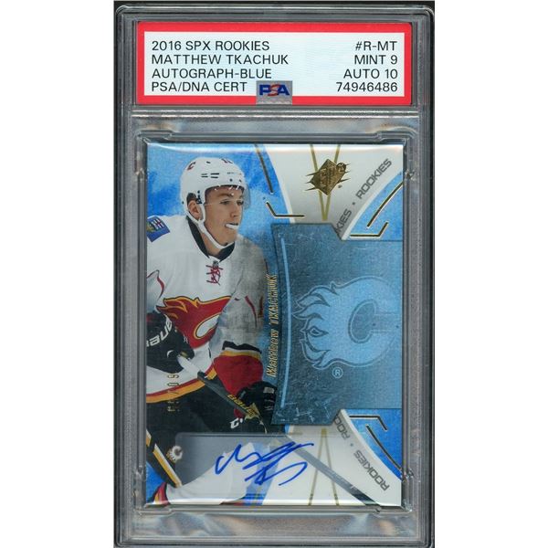 2016 SPX Rookies Matthew Tkachuk Blue Autograph #60/65 - PSA 9/10(auto)