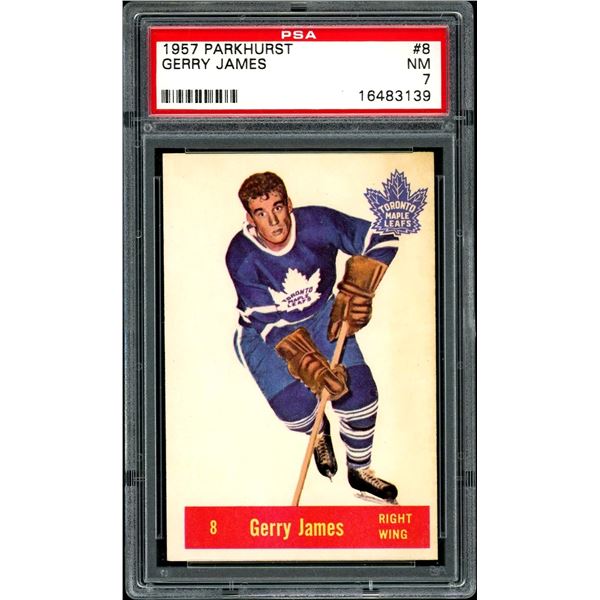 1957-58 Parkhurst #T8 Gerry James RC (PSA 7)