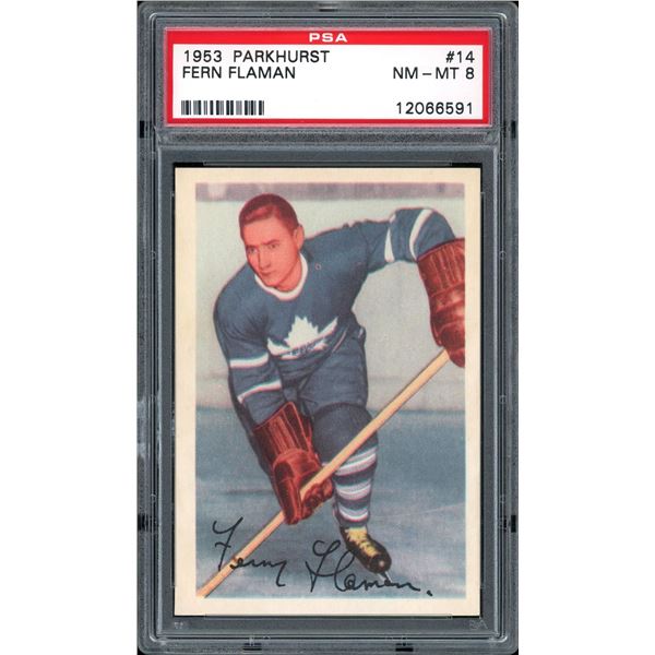 1953-54 Parkhurst #14 Fernie Flaman (PSA 8)