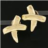 Image 2 : 14k Yellow Gold Large Hammered Polished Finish X Statement Omega Earrings