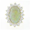 Image 4 : Vintage 14k Gold Oval Cabochon Opal w/ 4.0 ctw Round Diamond Halo Cocktail Ring