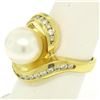 Image 3 : Large 18k Yellow Gold 10.6mm Round White Pearl Solitaire & Diamond Cocktail Ring