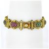 Image 2 : 14K Gold Sapphire Ruby Emerald Diamond MultiColor Cluster & Column Link Bracelet
