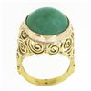 Image 8 : 14k Yellow Gold Large 16mm Round Cabochon Bezel Green Jade Spiral Open Work Ring