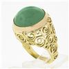 Image 9 : 14k Yellow Gold Large 16mm Round Cabochon Bezel Green Jade Spiral Open Work Ring