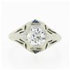 Image 4 : Antique Art Deco 18k Gold GIA Old European Diamond Sapphire Engagement Ring