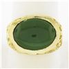Image 1 : Vintage Mens 14K Yellow Gold Oval Cabochon Green Jade Sideways Nugget Band Ring