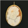 Image 2 : Large Vintage 14k TT Gold Carved Shell Cameo & Diamond Detailed Brooch Pendant