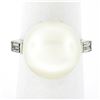 Image 3 : Vintage Platinum GIA 14mm Saltwater White Pearl Solitaire Baguette Diamond Ring