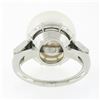 Image 9 : Vintage Platinum GIA 14mm Saltwater White Pearl Solitaire Baguette Diamond Ring