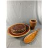 Image 1 : Beautiful Tortoise Shell Patterned Earthenware w/ Wicker Trim Décor & Wood Paddle. NO SHIPPING