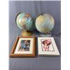 Image 1 : 2 World Globes, a Framed Picture and Matted Pictures of Ladies