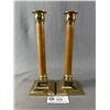 Image 1 : Pair of 9" Oak and Brass Candlesticks