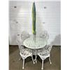 Image 1 : Metal Patio Table With Glass Top, 4 Chairs & Umbrella