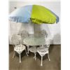 Image 6 : Metal Patio Table With Glass Top, 4 Chairs & Umbrella