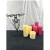 Image 1 : Decorative Metal Candle Holder (Glass Holder Inserts Missing), & Candles