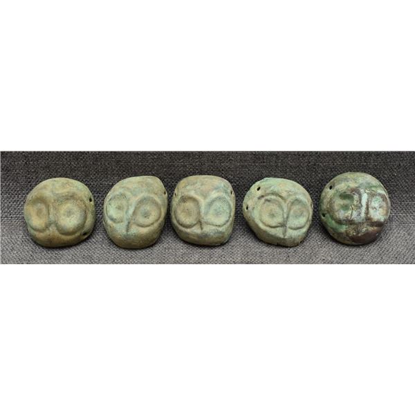 FIVE PRE-COLUMBIAN COPPER MASKS