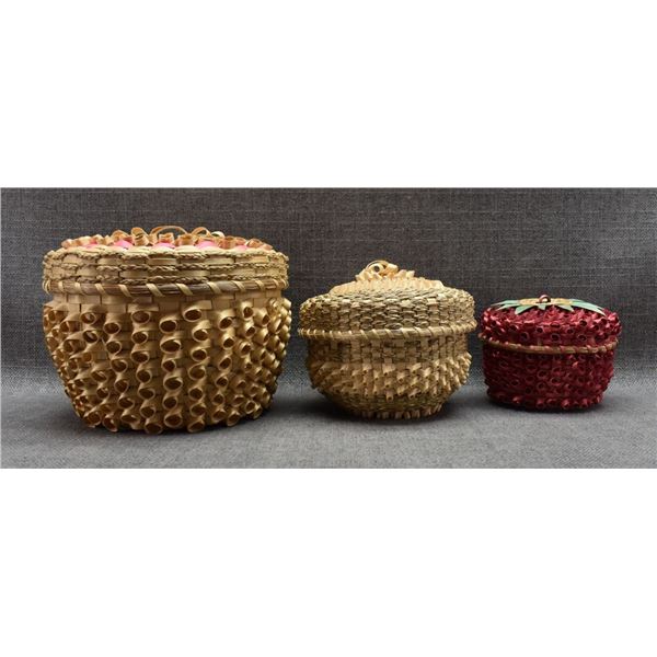 THREE PENOBSCOT BASKETRY CONTAINERS