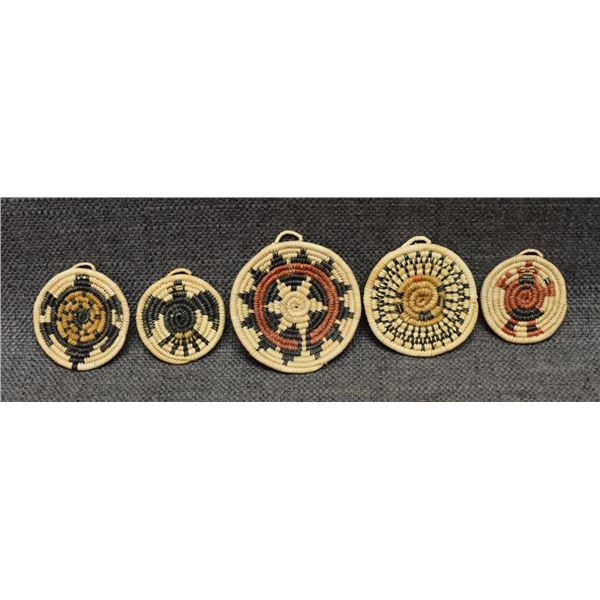FIVE HOPI MINIATURE BASKETRY PLAQUES