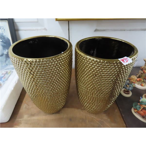 Gold Painted Vases - Pair