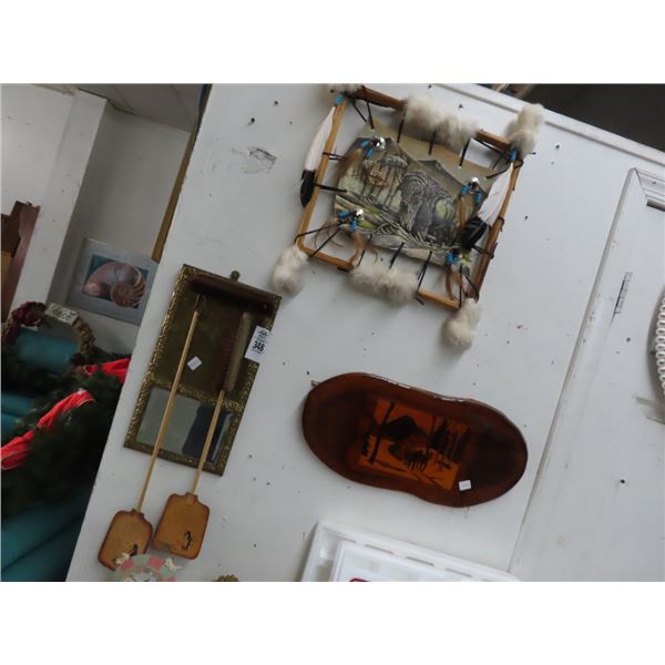 Southwestern Wall Décor, Vintage Brass Mirror w/Vanity Tools