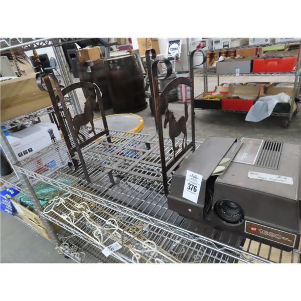Vintage Slide Projector, Horse Motif Log Rack