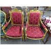 Image 1 : Gold Guild Maroon Cloth Padded Ornate Armchairs - Pair