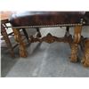 Image 2 : Ornately Carved Brown Leather Button Trim Chairs - Pair
