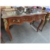 Image 1 : Ornate Burl Cast/Brass Figural Trim Leather Inlay Writing Desk
