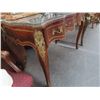 Image 2 : Ornate Burl Cast/Brass Figural Trim Leather Inlay Writing Desk