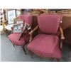 Image 1 : Carved Mahogany Maroon Padded Armchairs - Pair