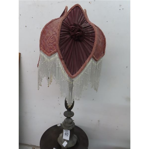Ornate Cast Table Lamp With Boudoir Shade, Stick Lamp