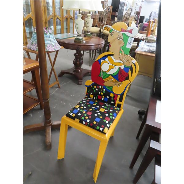Contemporary Figural Painted Chair Artist Signed