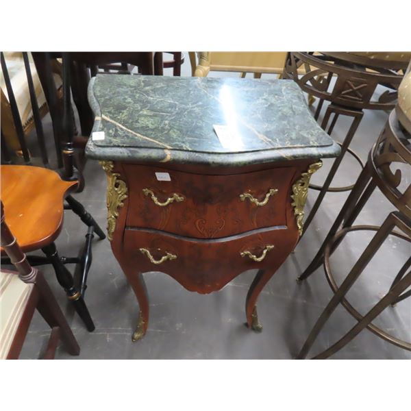 Burl Queen Anne Cast Trim Marble Top Hall Cabinet
