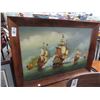 Image 1 : Framed Oil On Canvas Tall Ship Battle - Signed Zeeman