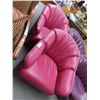 Image 2 : Mauve Leather Contemporary Swivel Armchairs - Pair