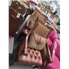 Image 1 : Leather Tufted Carved Mahogany Padded Armchairs - Pair