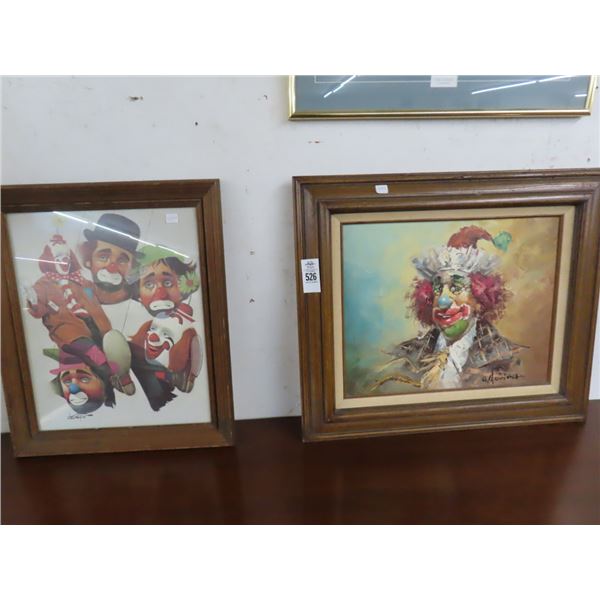 Framed Clown Wall Art Artist Signed - 2